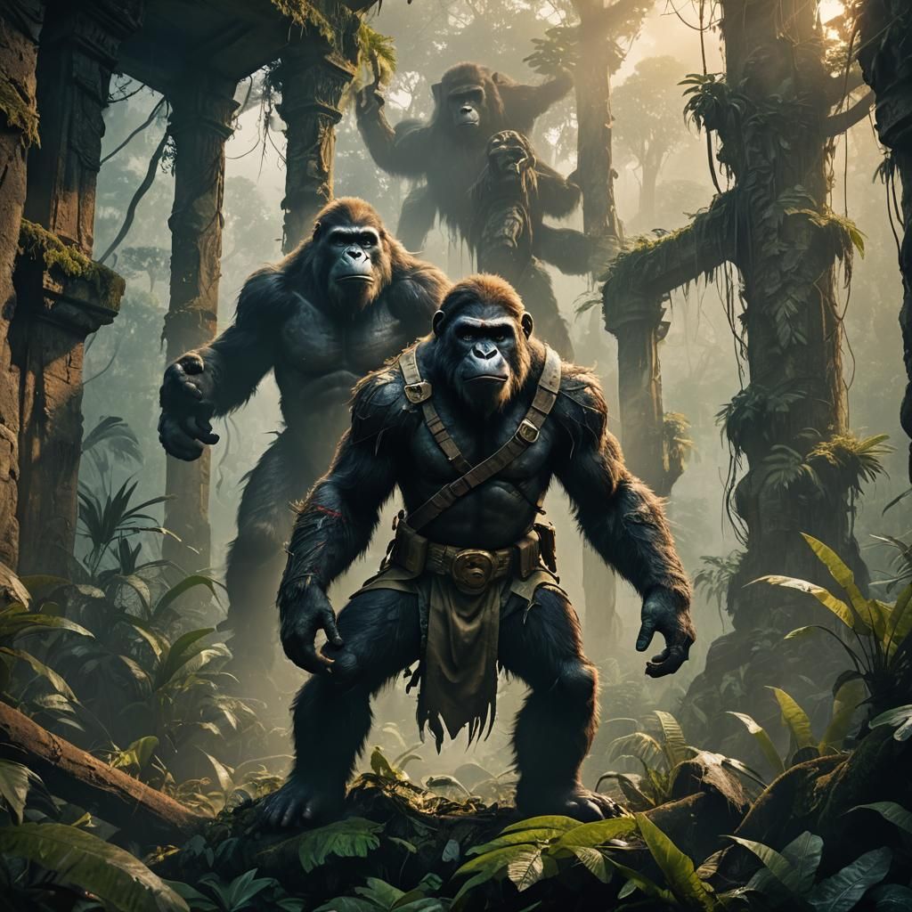 Ape Man in Jungle Ruins: Fantasy Concept Art