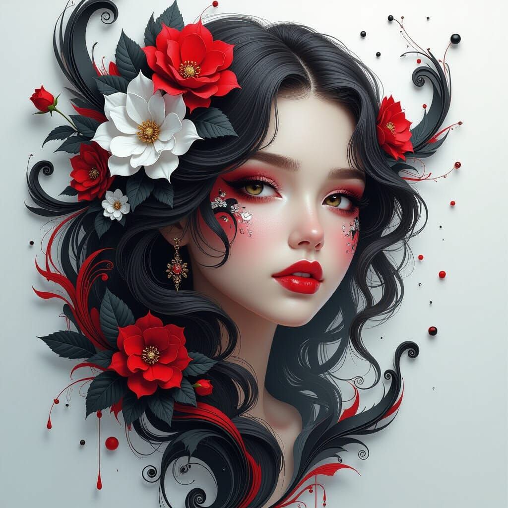 Beautiful Girl Portrait with Splashing Ink