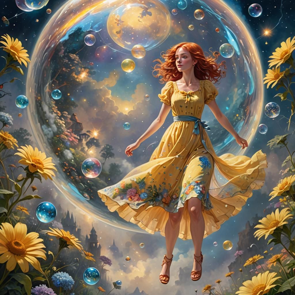 Ethereal Woman in Space Bubble