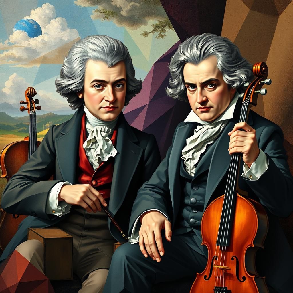Mozart and Beethoven in Cubist Dreamscape