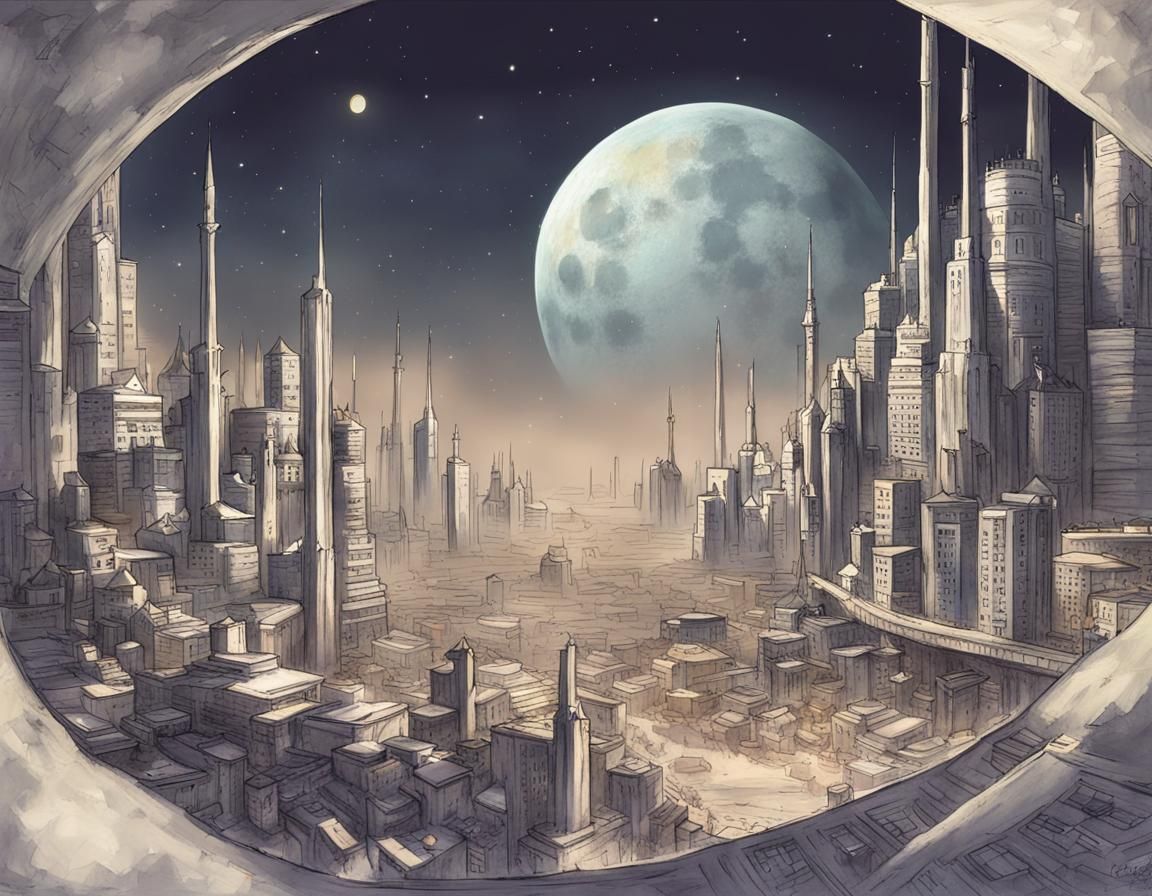 City on the Moon in Frazetta Style