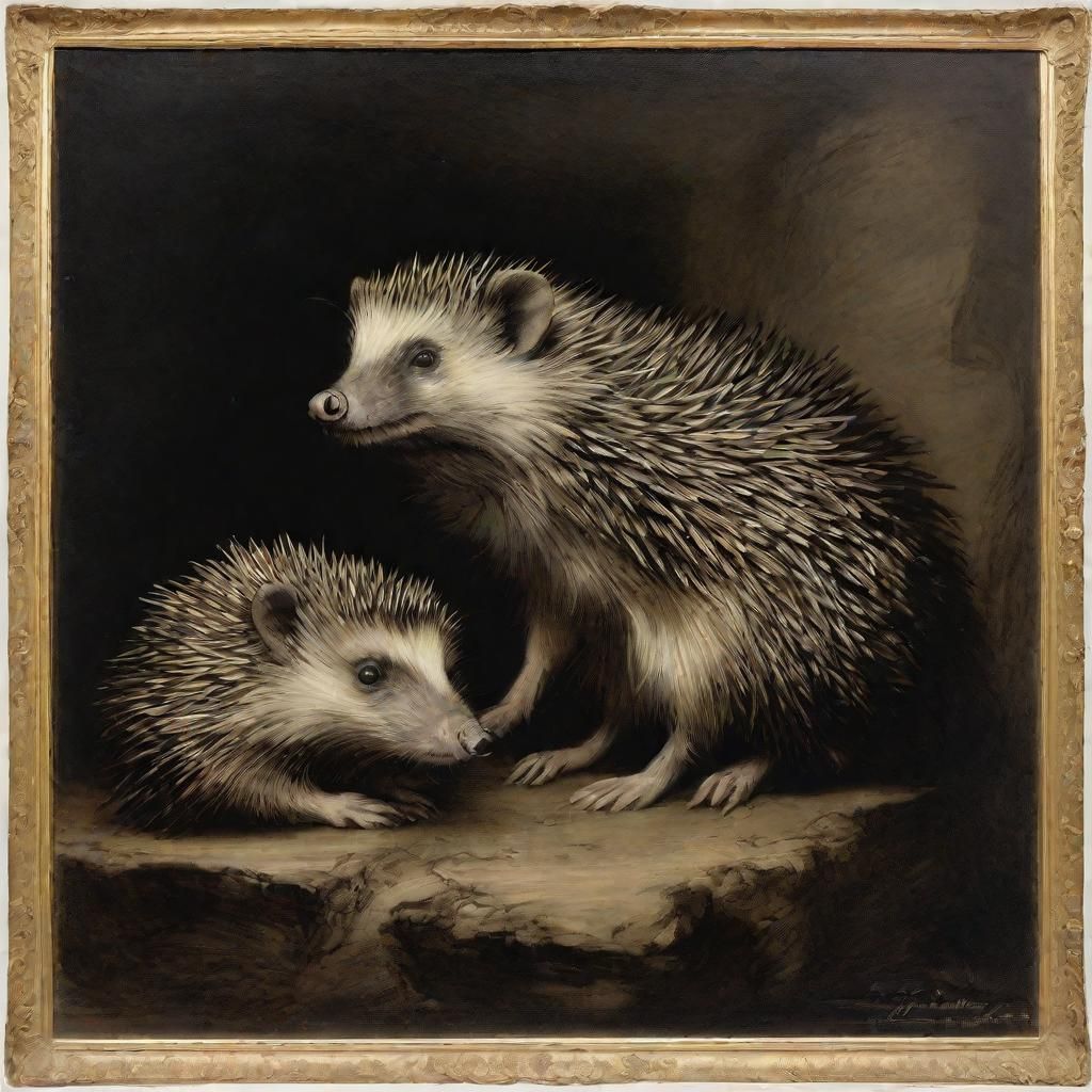 Grieving Hedgehog in the Style of Rembrandt