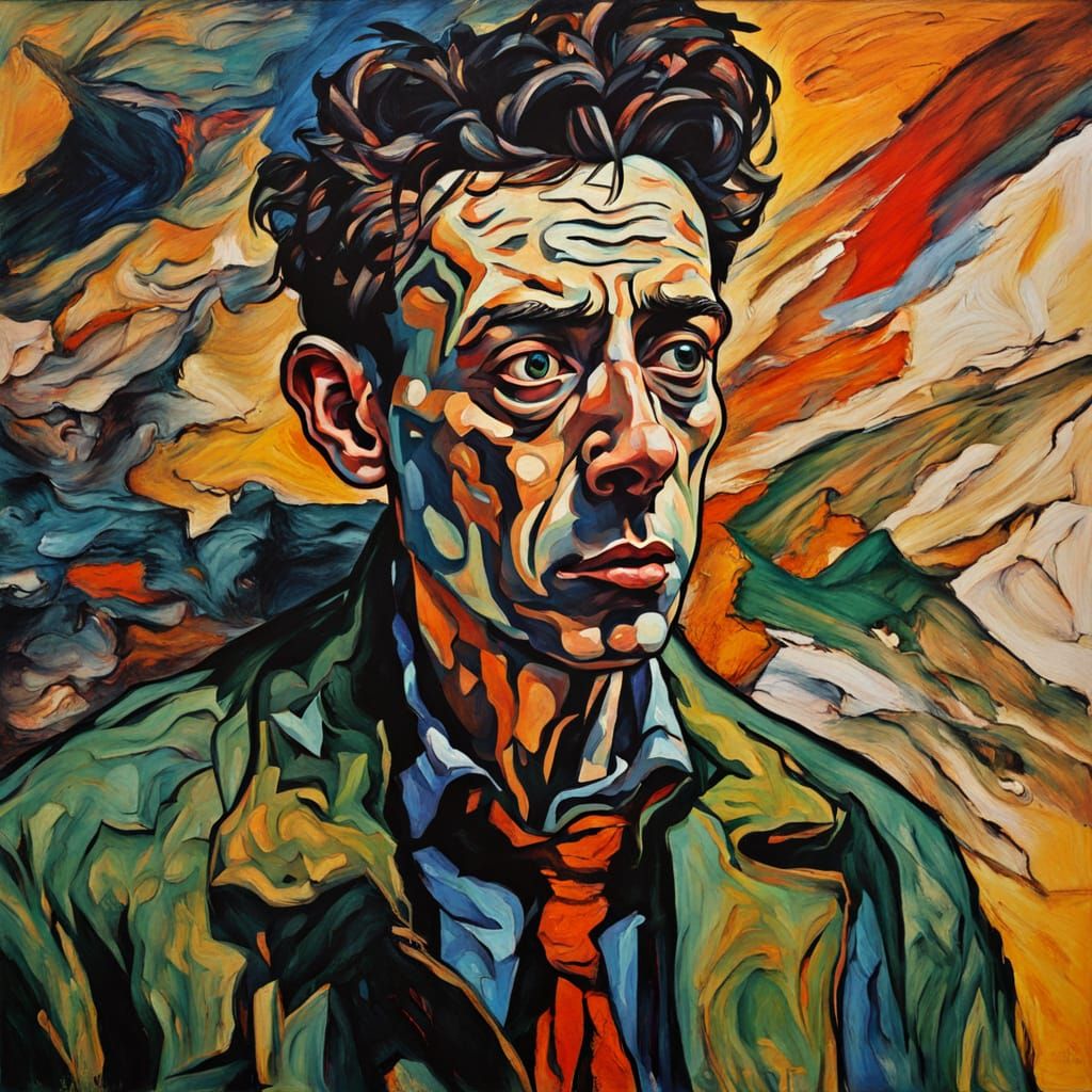 Vorticist Room Portrait with Bold Brushstrokes