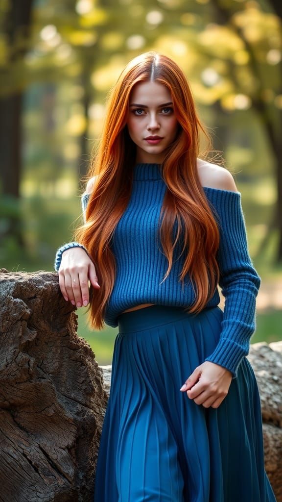 Red-Haired Woman in Blue: A Cinematic Portrait