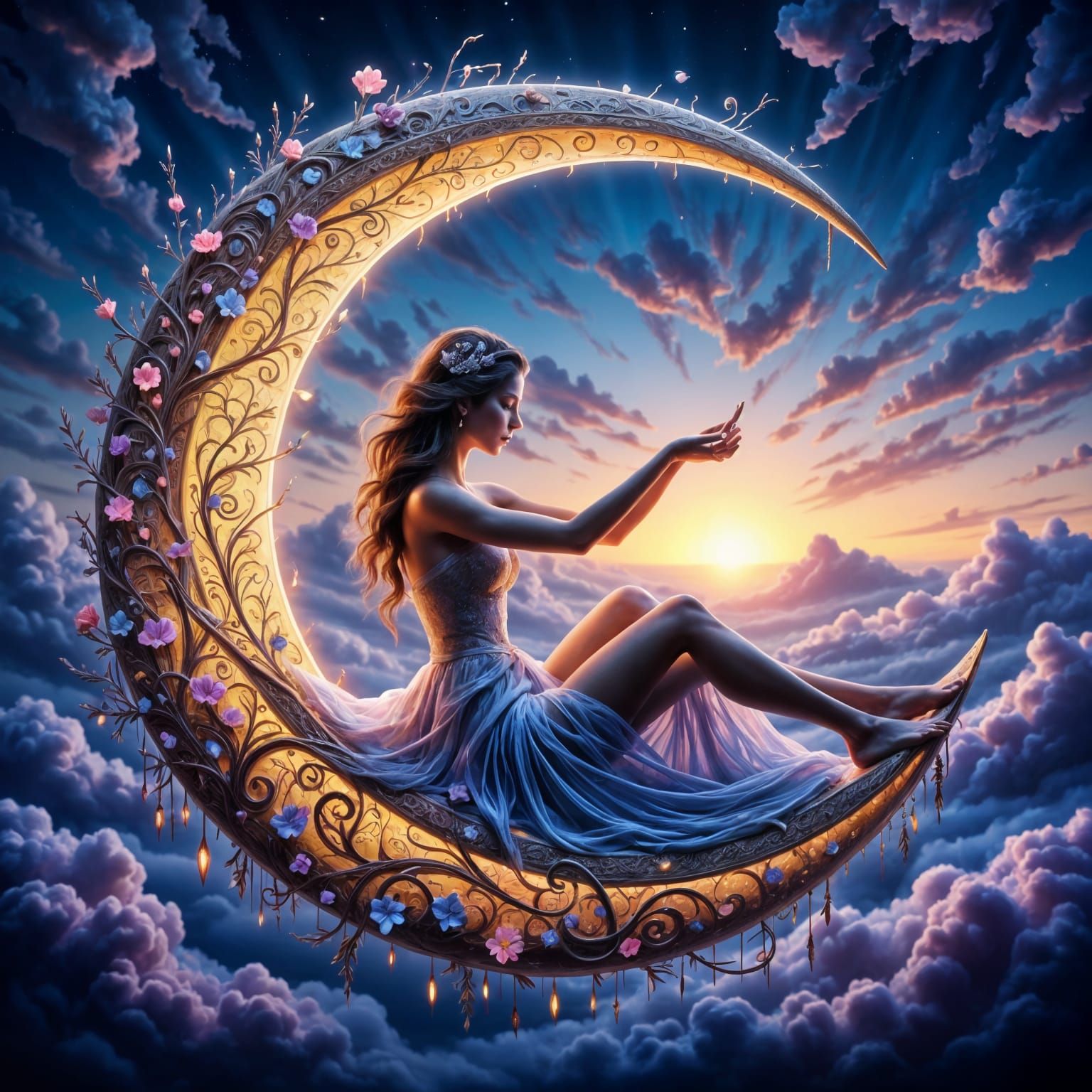 Filigree Moon in Golden Twilight