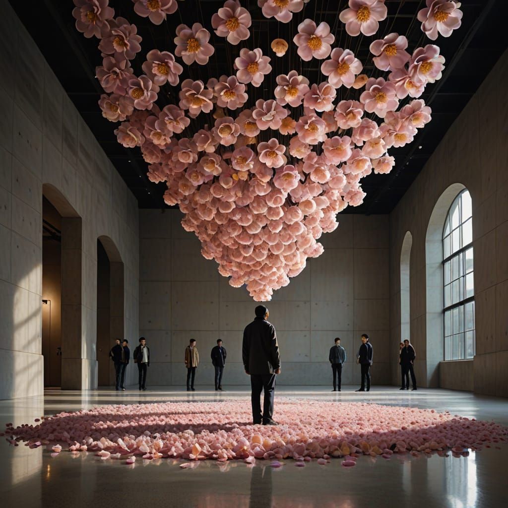 Biomorphic Flower Chandelier in Surreal Architecture