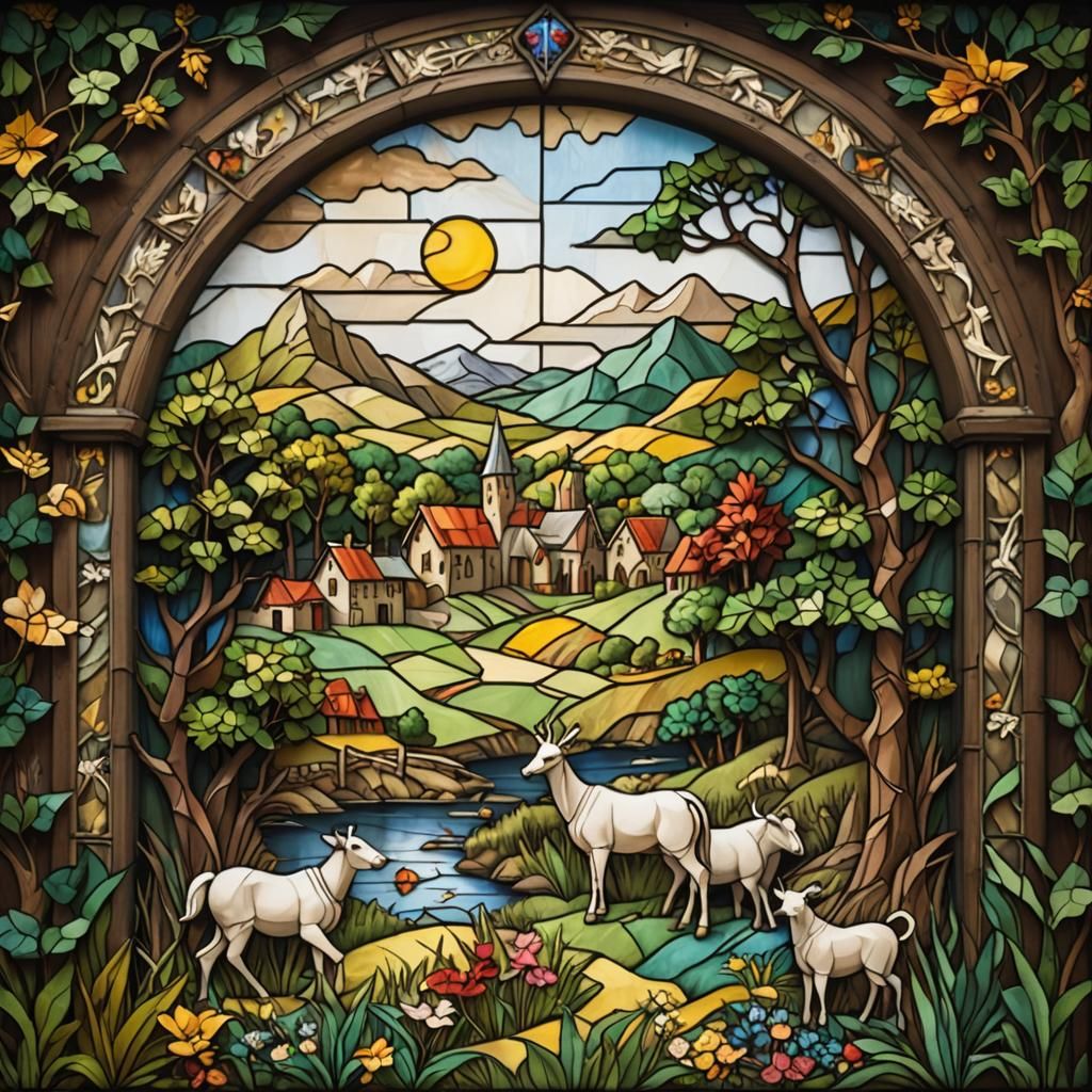 Medieval Stained Glass Window in Origami Style