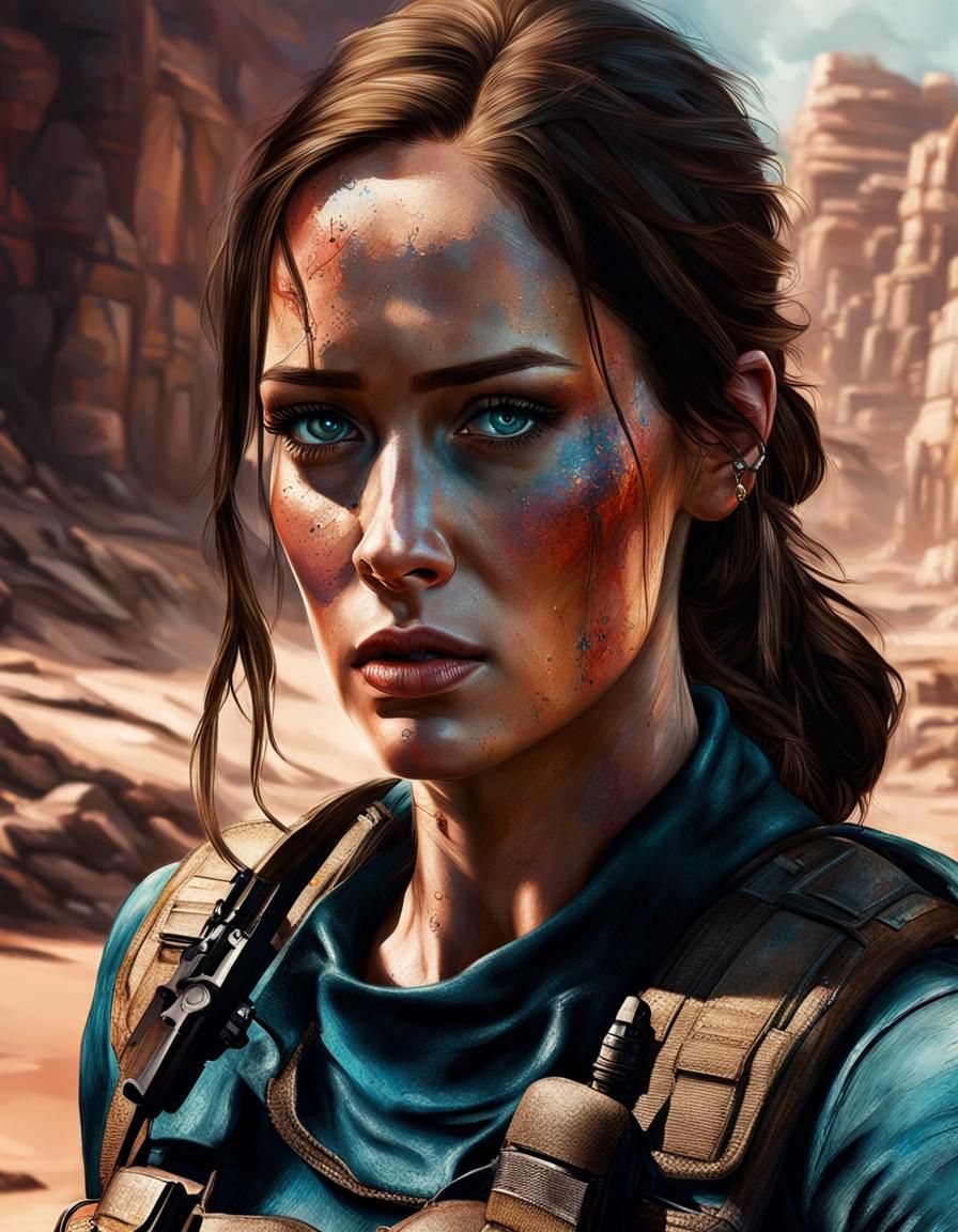 Hyperrealistic Lara Croft Portrait as Splash Art