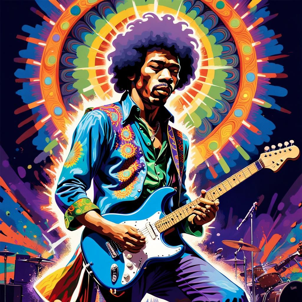 Psychedelic Graffiti Art Concert Scene with Guitarist