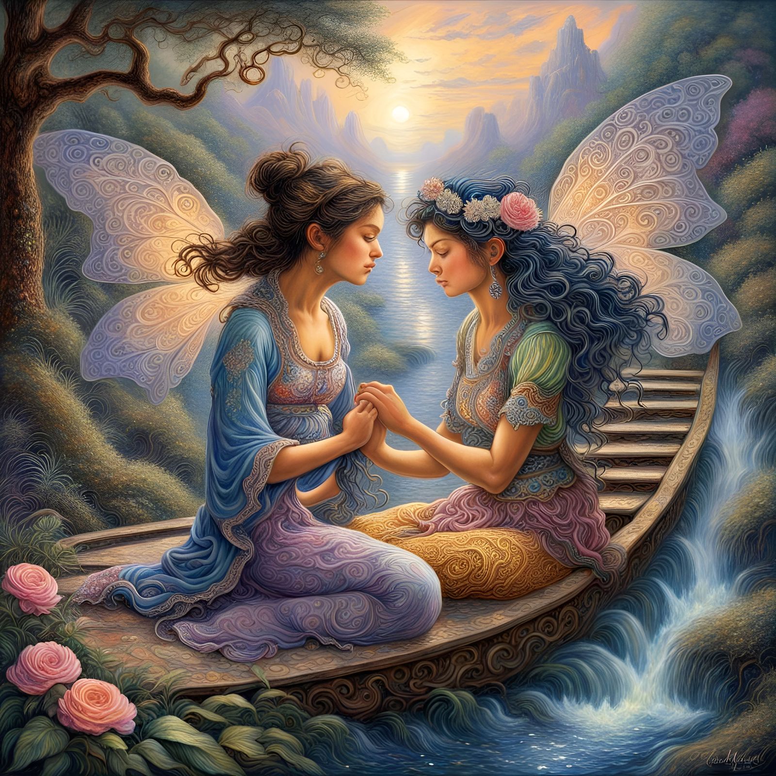 Yin Yang Fairies in Hyperdetailed Oil Painting