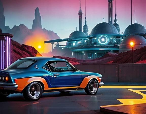 Futuristic Parking Space in Raygun Gothic Style