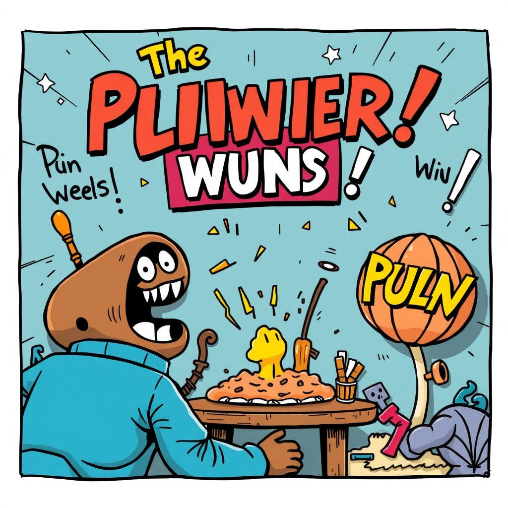 Whimsical Pun-Filled Scene in Comic Book Style