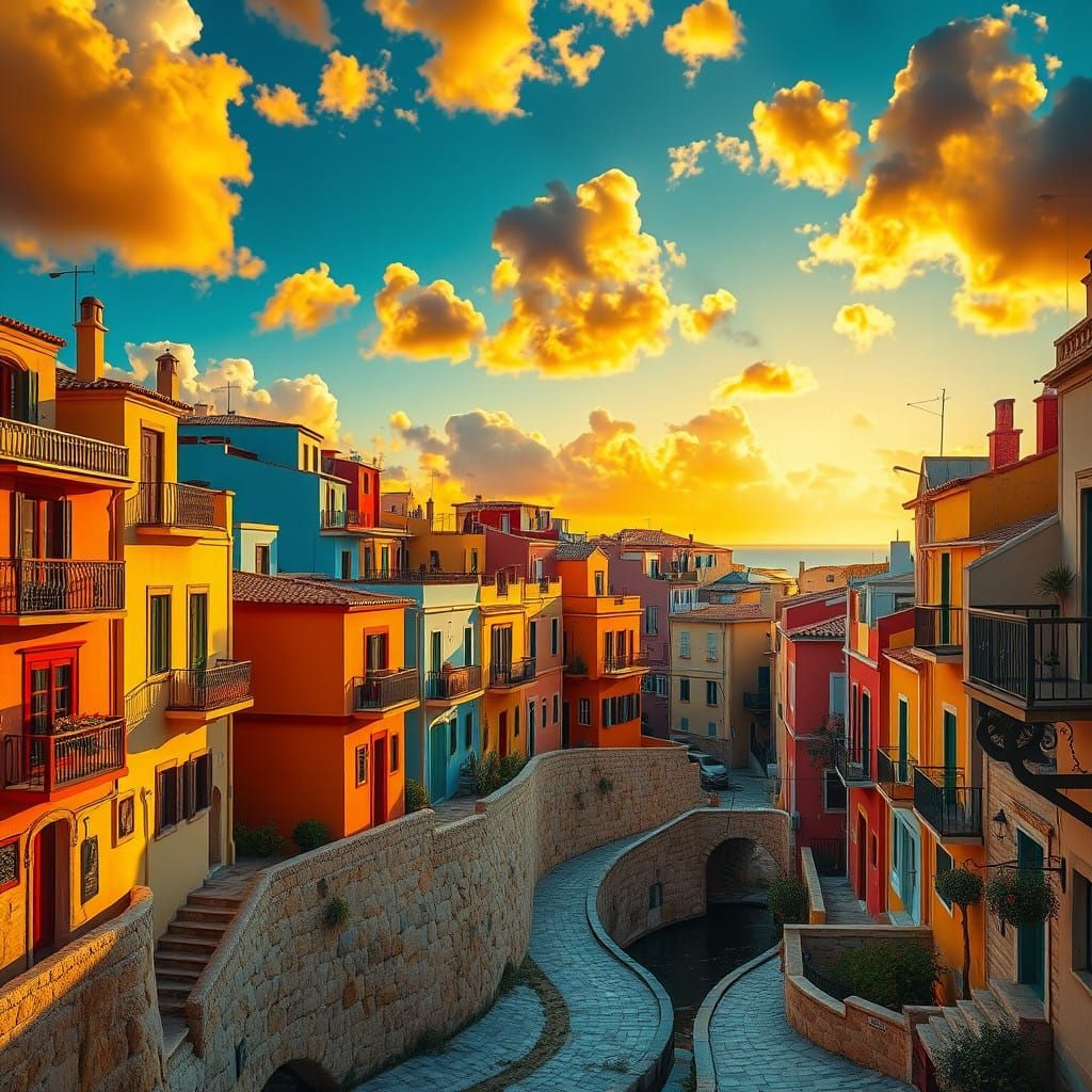 Marsaxlokk Village in Vibrant Colors, Oil Painting Style