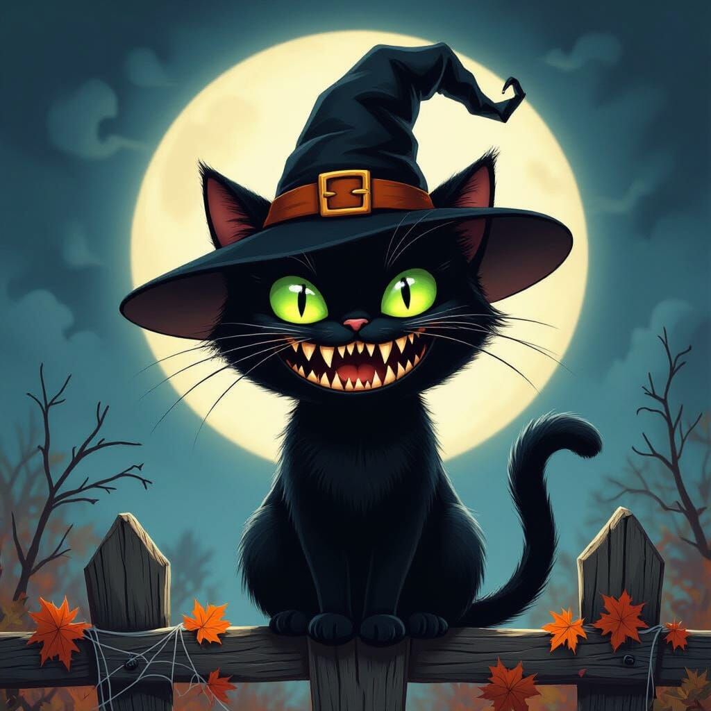 Spooky Black Cat Halloween Digital Painting