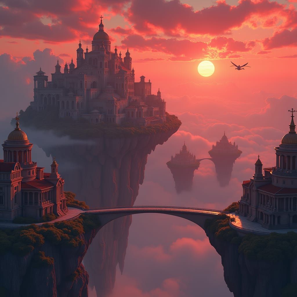 Floating Roman Cities in a Blood Red Sky