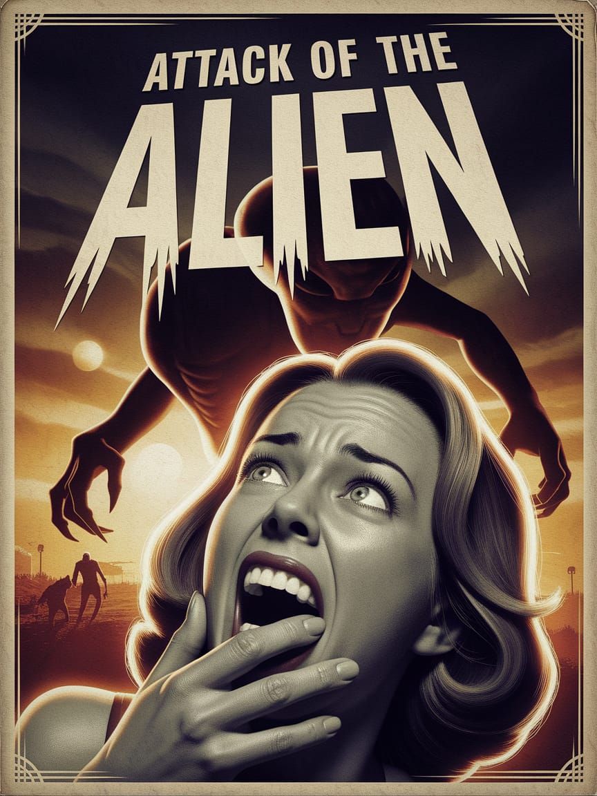 Screaming Woman Confronts Ominous Alien in 50s-Style Horror ...