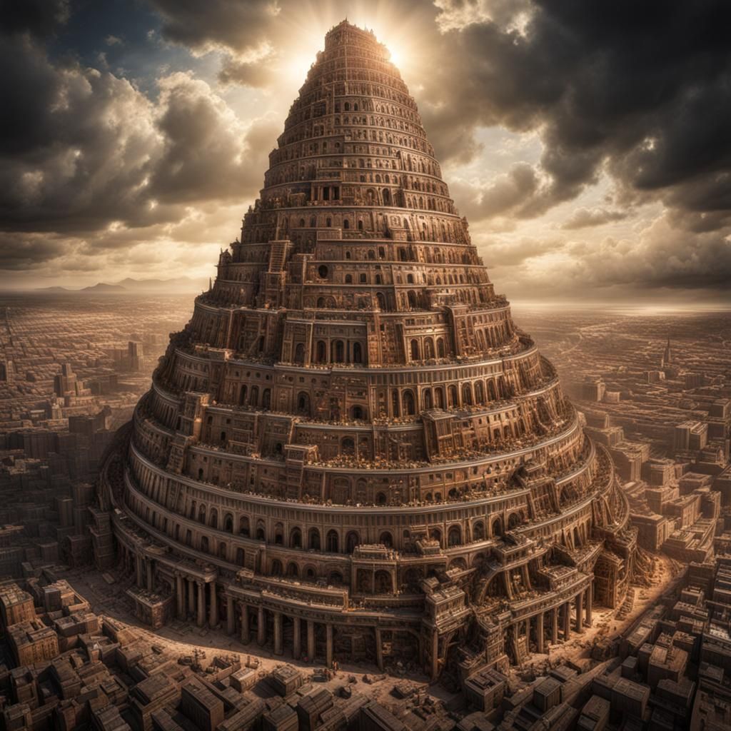 Hyperrealistic Tower of Babel in Sharp Focus
