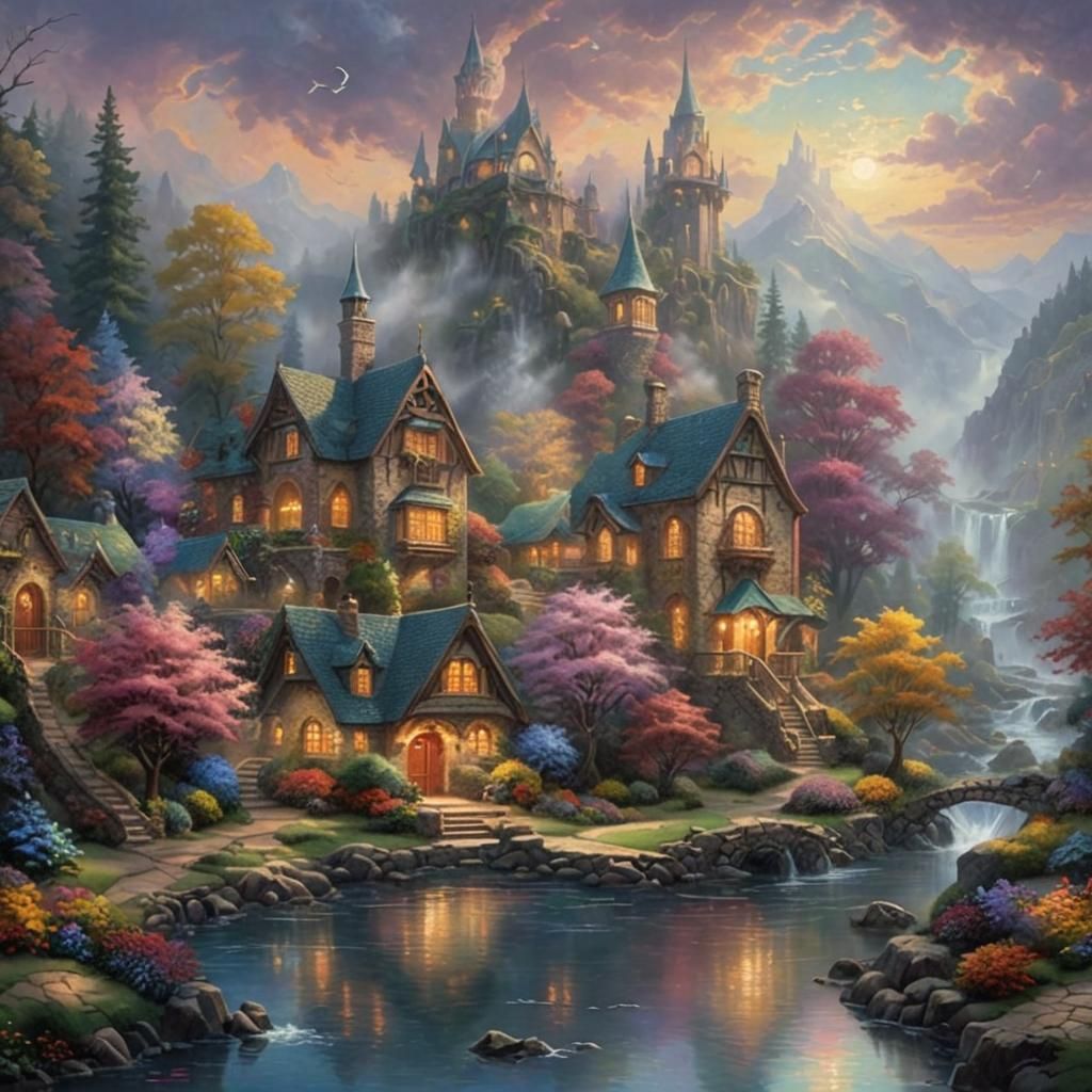 Ethereal Fantasy Landscape in Kinkade Style