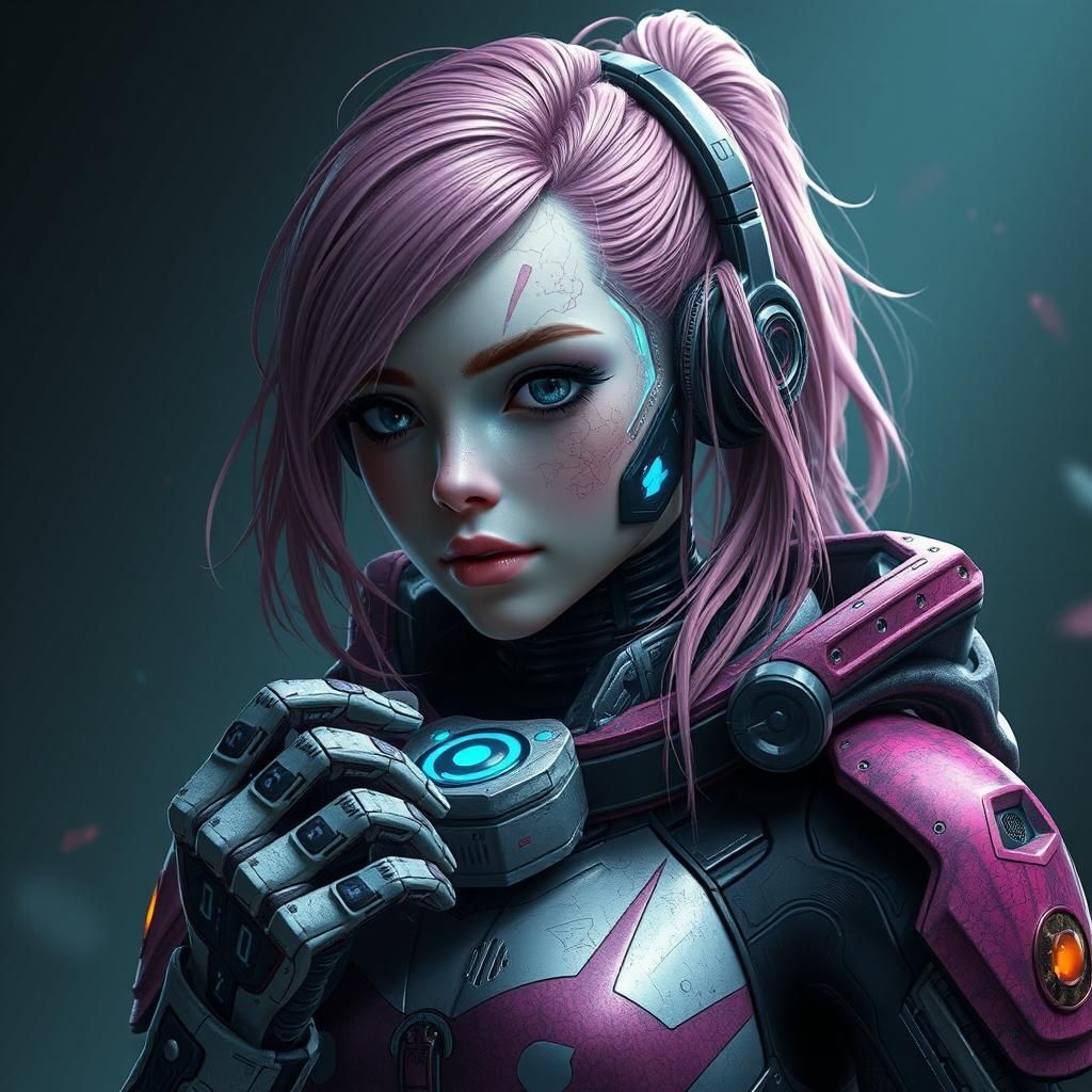 Cyborg Girl with Integrated Technology: Detailed Matte Paint...