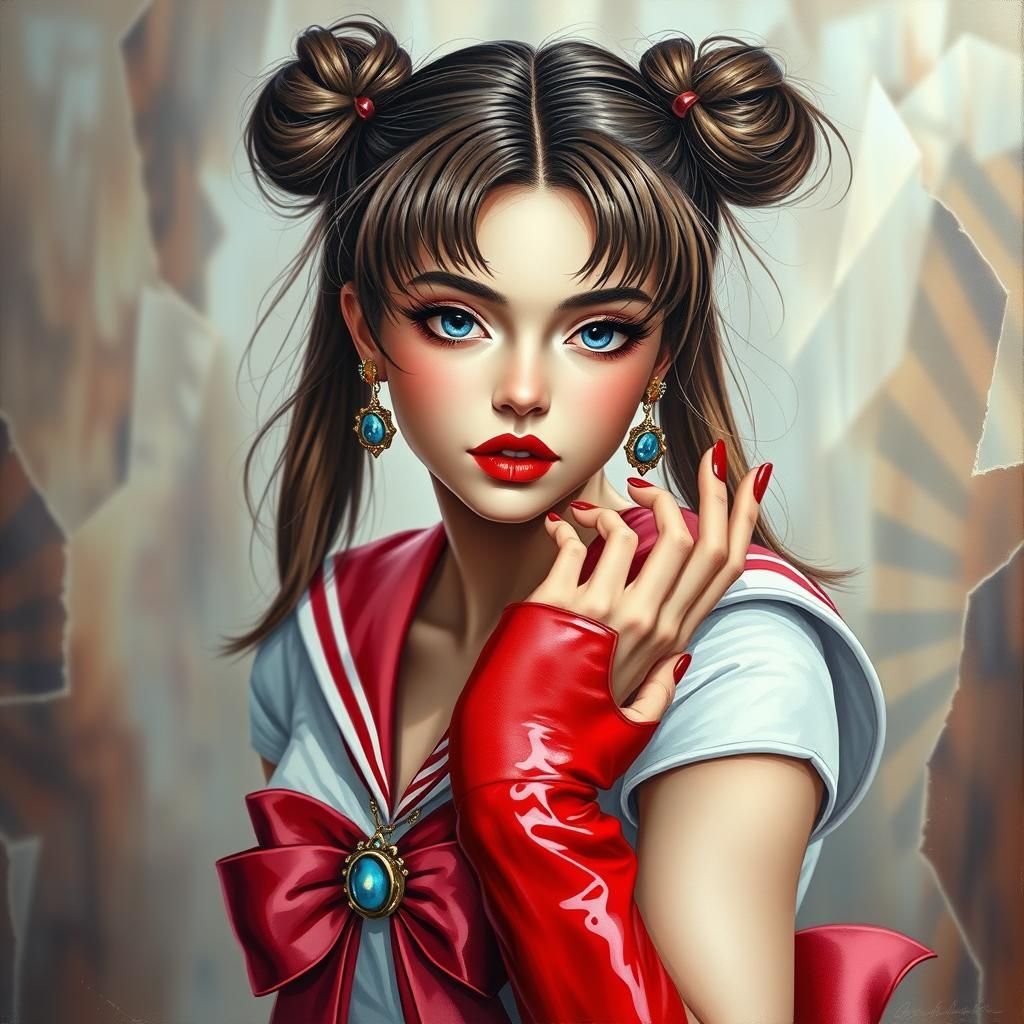 Hyperrealistic Biopunk Sailor Moon Acrylic and Oil Painting