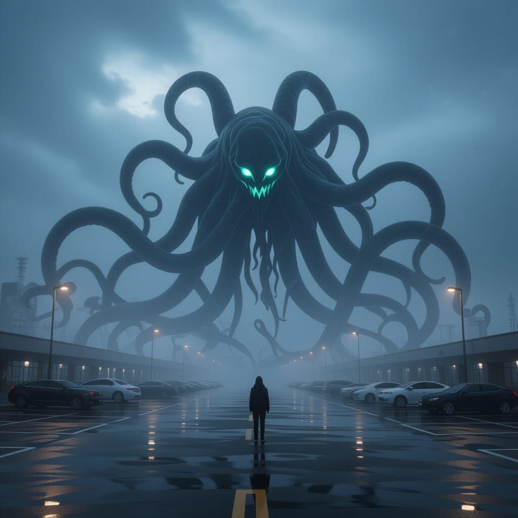 Eldritch Horror Descends Through Foggy Parking Lot in 3D Ani...