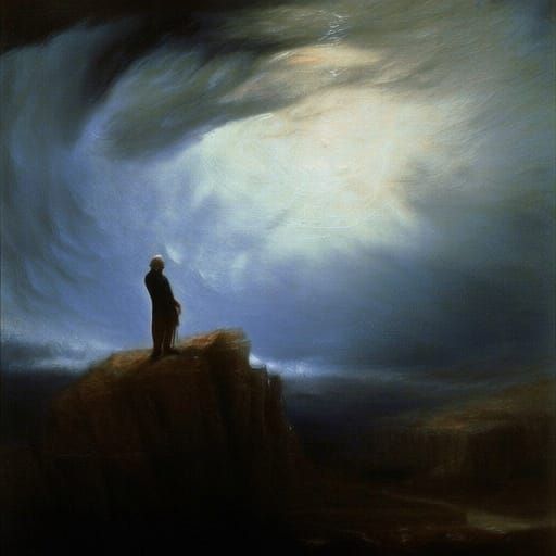 Solitary Figure Finds Peace in Stormy Celestial Light