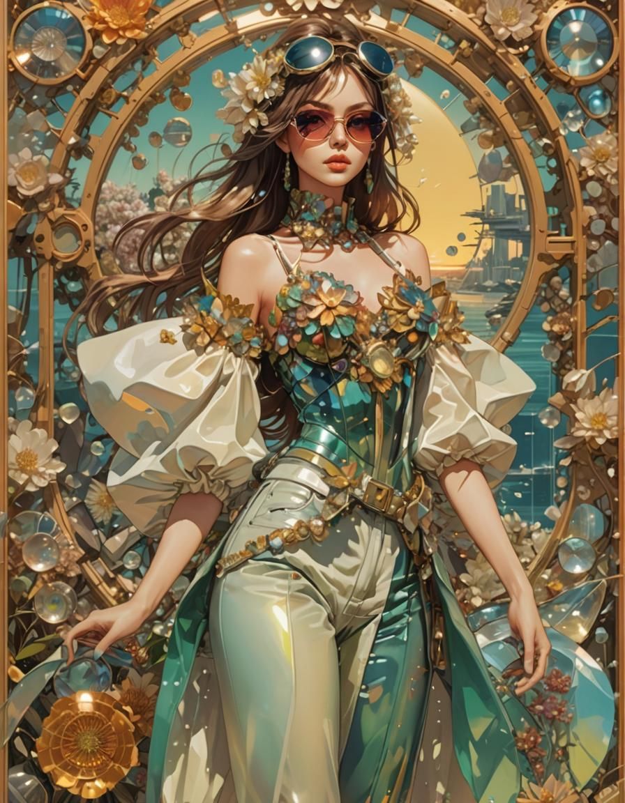 Futuristic Manga Model on Glass Beach