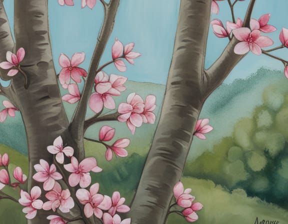 Cherry Blossom Forest: Surreal Gothic Illustration