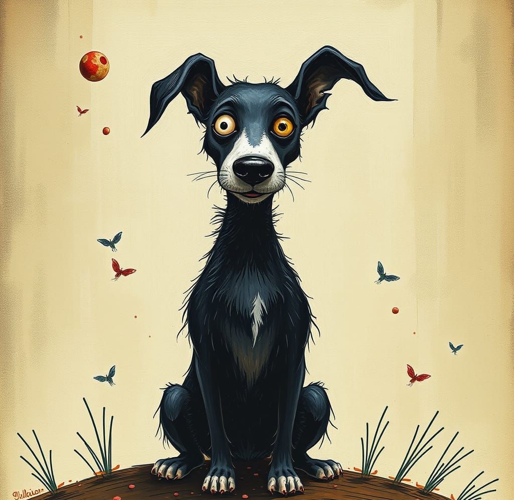 Surreal Canine in Whimsical Landscape