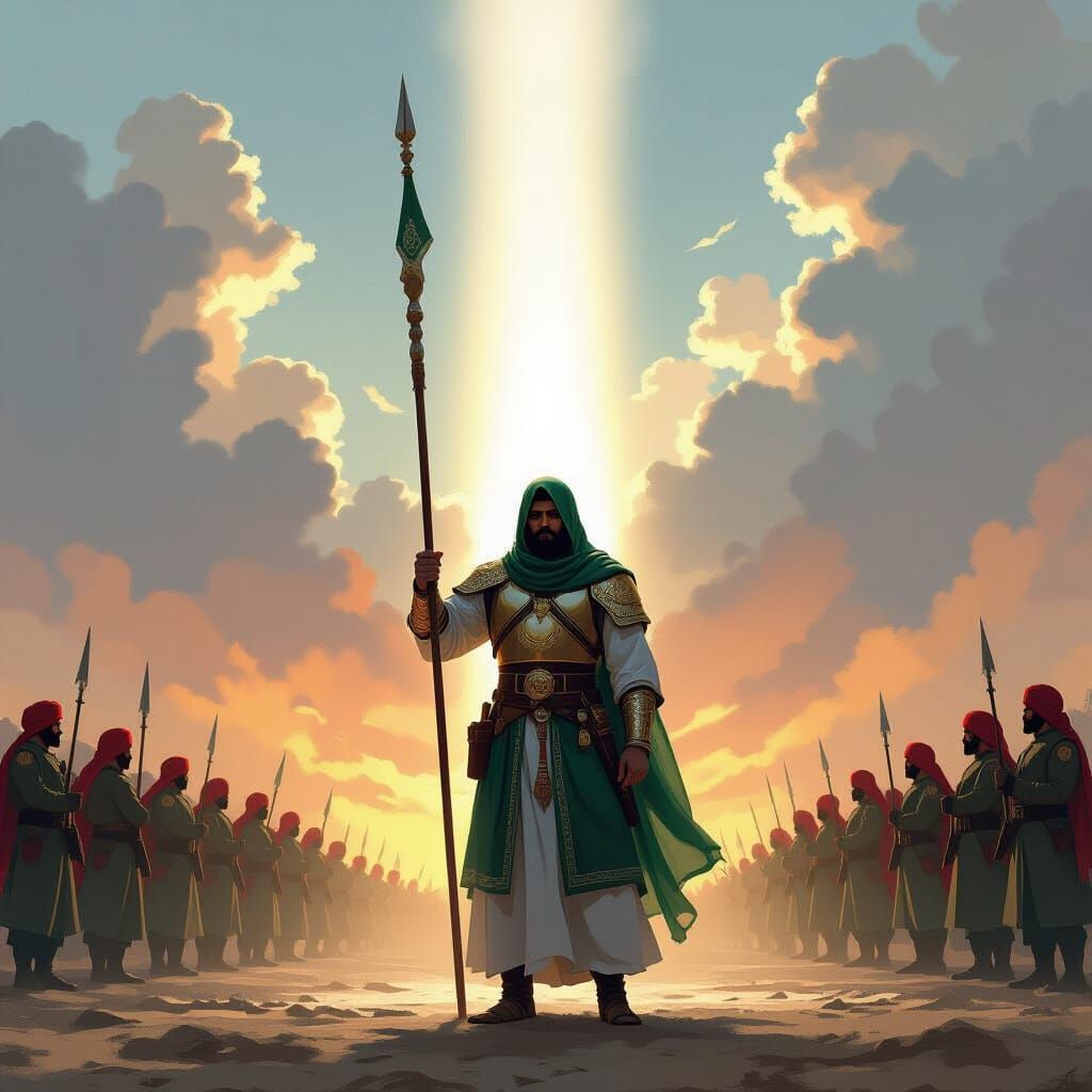 Heroic Islamic Warrior on Battlefield in Digital Painting