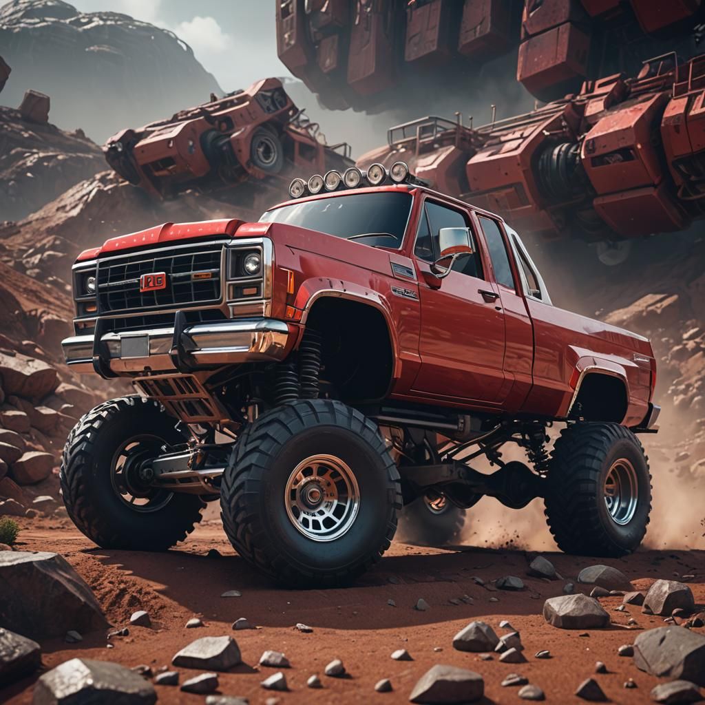 Futuristic Red Off-Road Truck in Sci-Fi Style