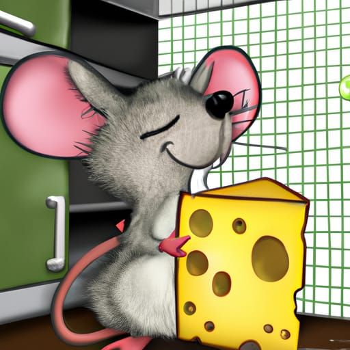 Cartoon Mouse Enjoys Swiss Cheese: Comic Book Art