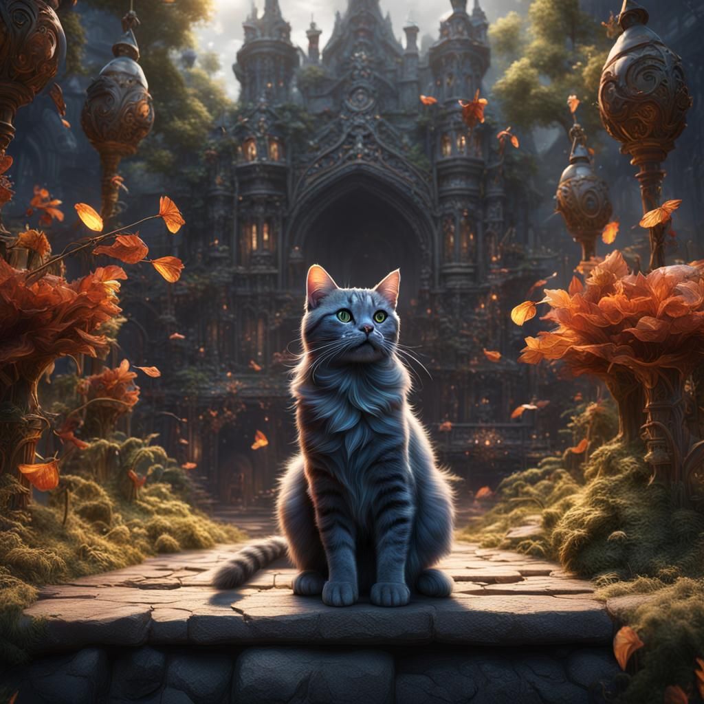 Fantastical Cat Matte Painting in Deep Color