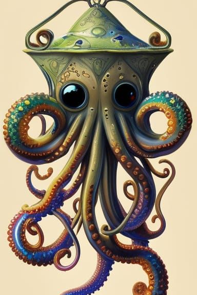 Intricate Squid Lantern Digital Art