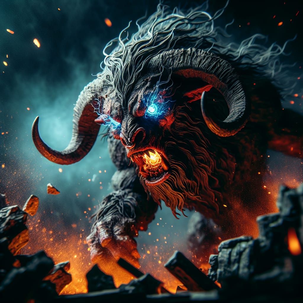 Raging Blood Bull Smashing Through Rock