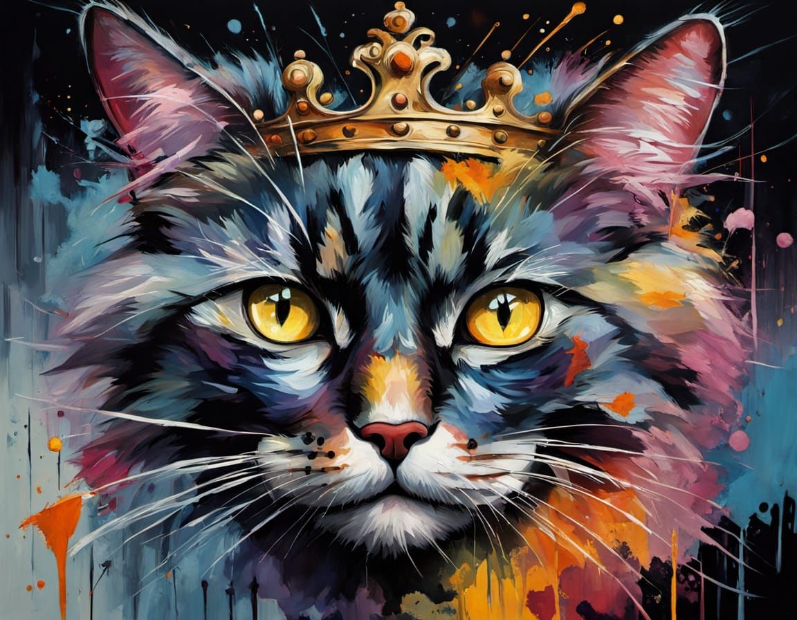 Regal Cat's Chaotic Art Studio Portrait