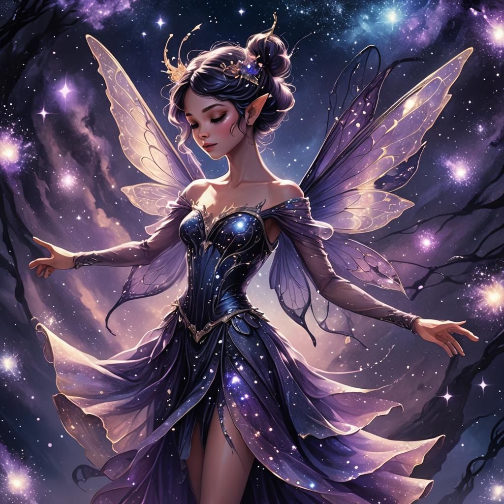 Celestial Pixie Dances Among Stars in Fantasy Art
