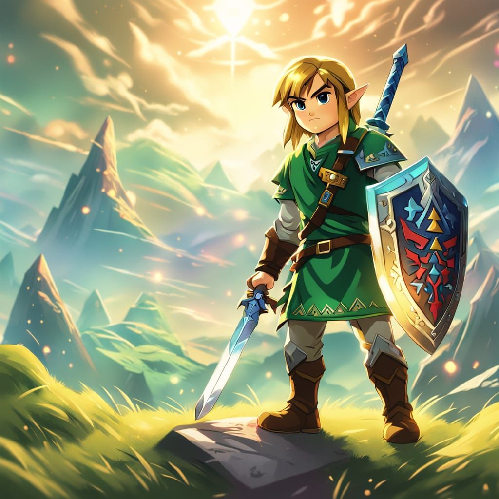 Chibi Link with Master Sword and Hylian Shield