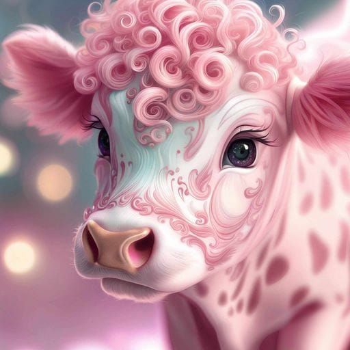 Magical Cow Calf with Swirly Hair