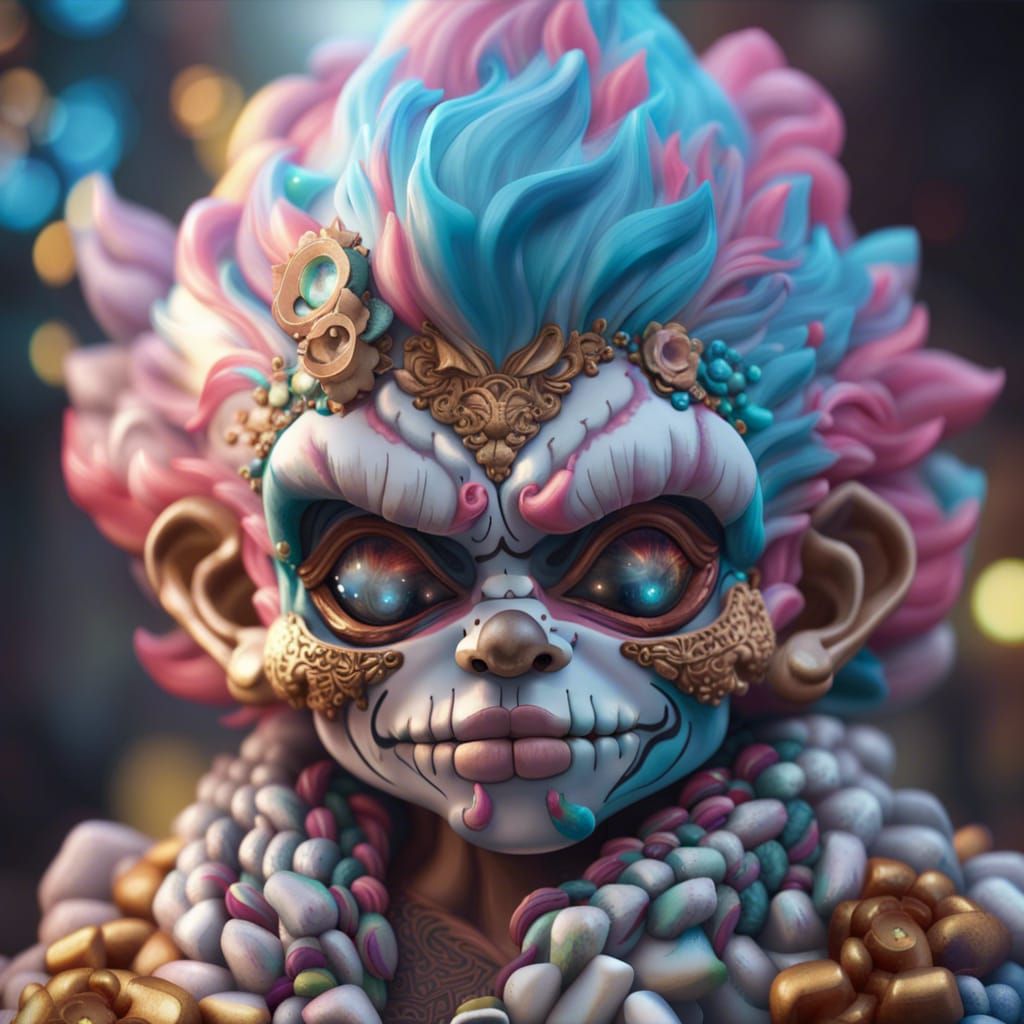 Baroque Cosmic Portrait with Sugar Skull Details