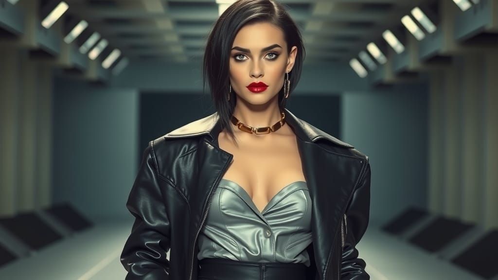 Runway Model in Cutting-Edge Fashion, Editorial Photorealist...