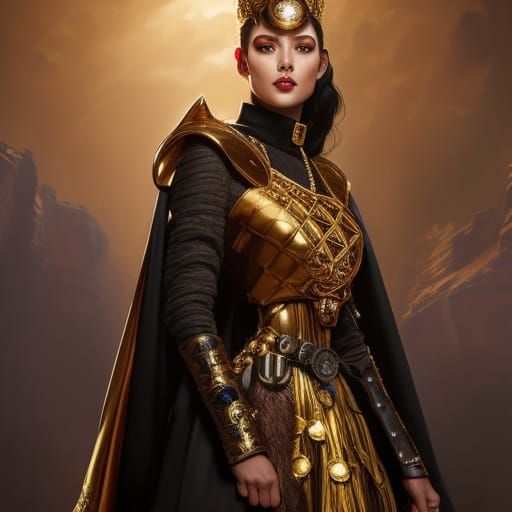 Steampunk Queen's Guard in Golden Cloak Portrait