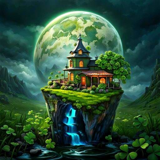 House of Luck: A Landscape Enveloped in Four-Leaf Clovers"