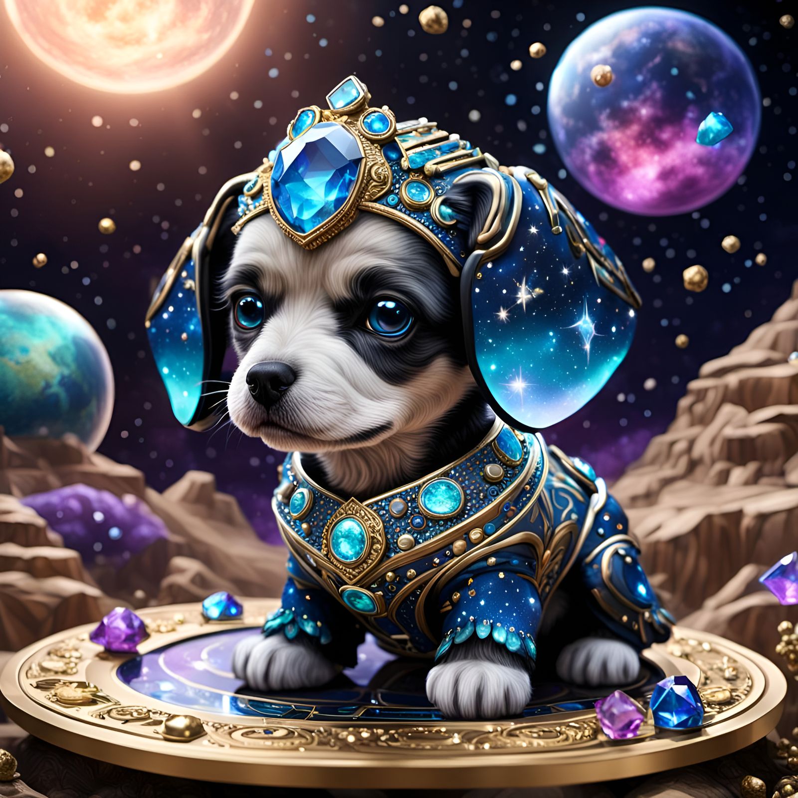 Bejeweled Galactic Queen Puppy in Oasis