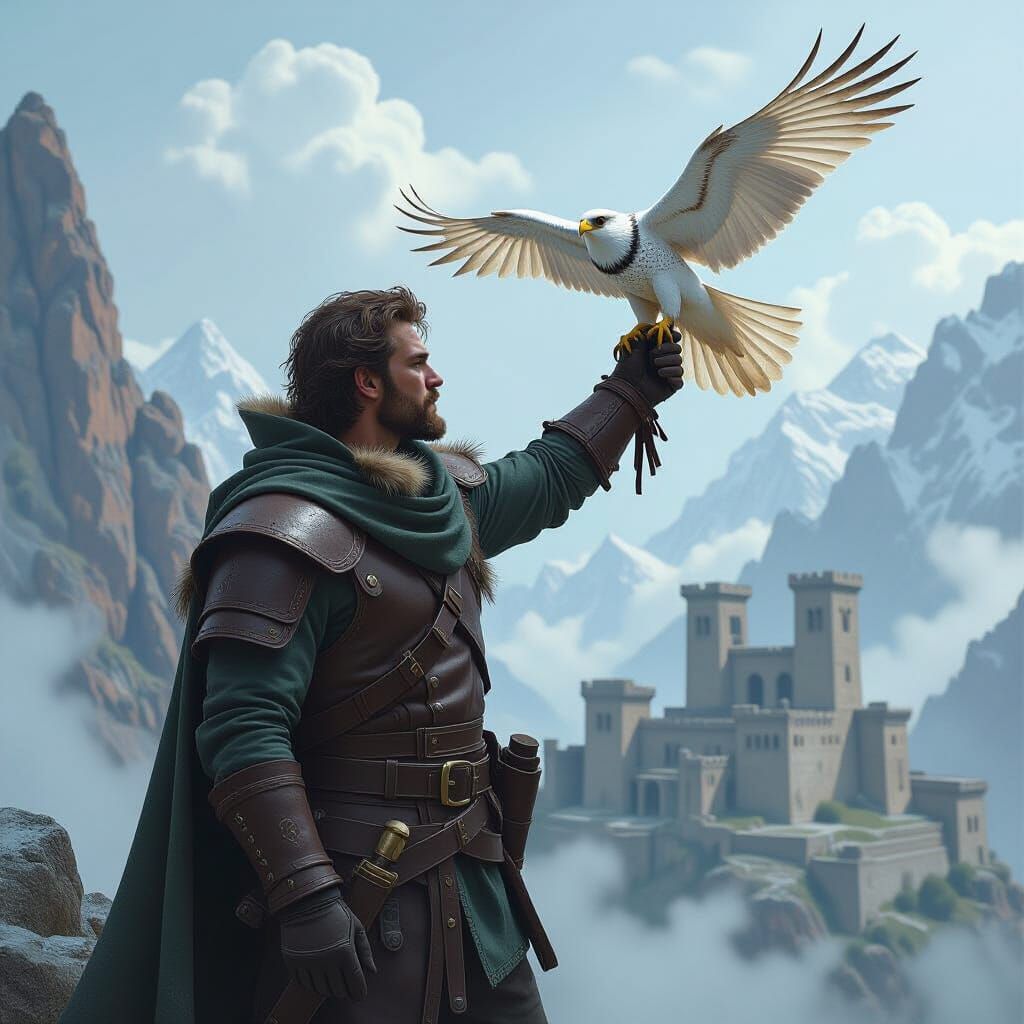 Majestic Falcon on Mountain, Atmospheric Landscape