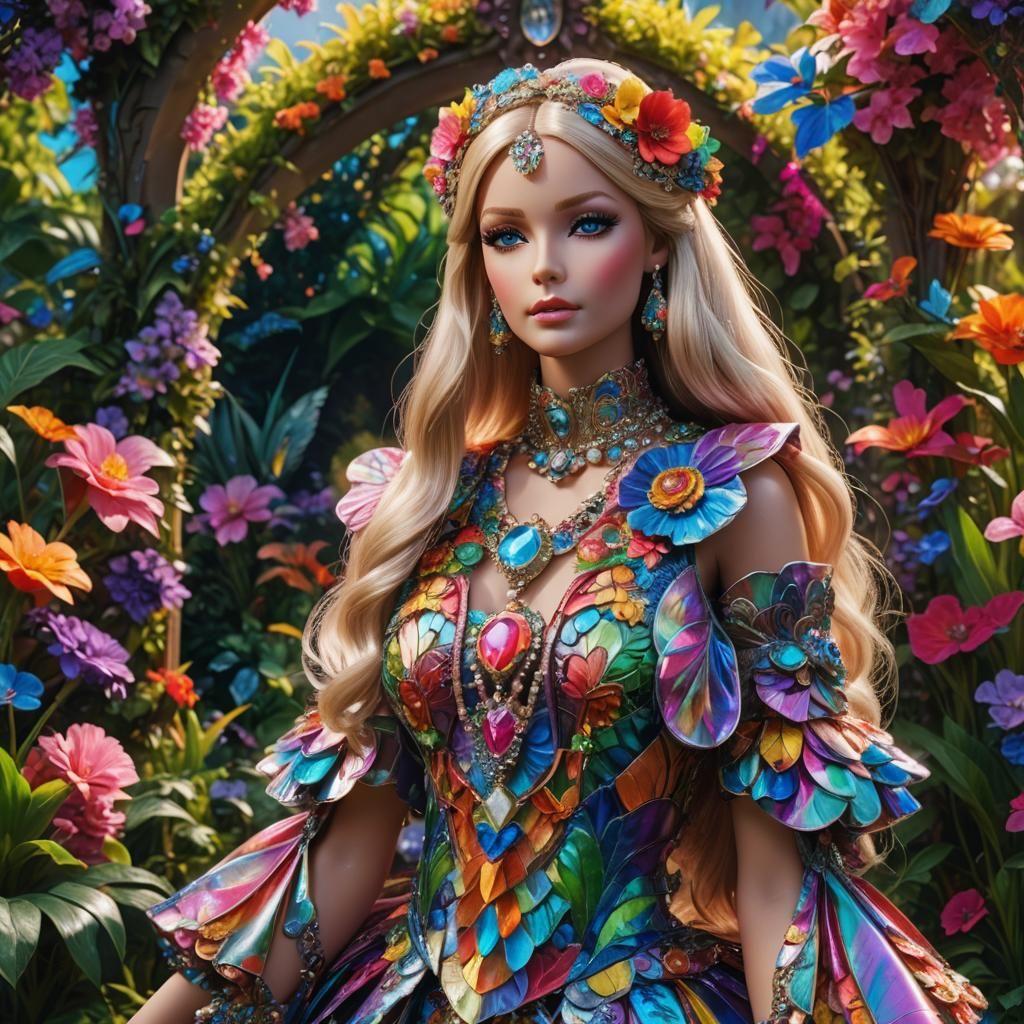 Hyper-Realistic Barbie Doll Portrait in Art Deco Style