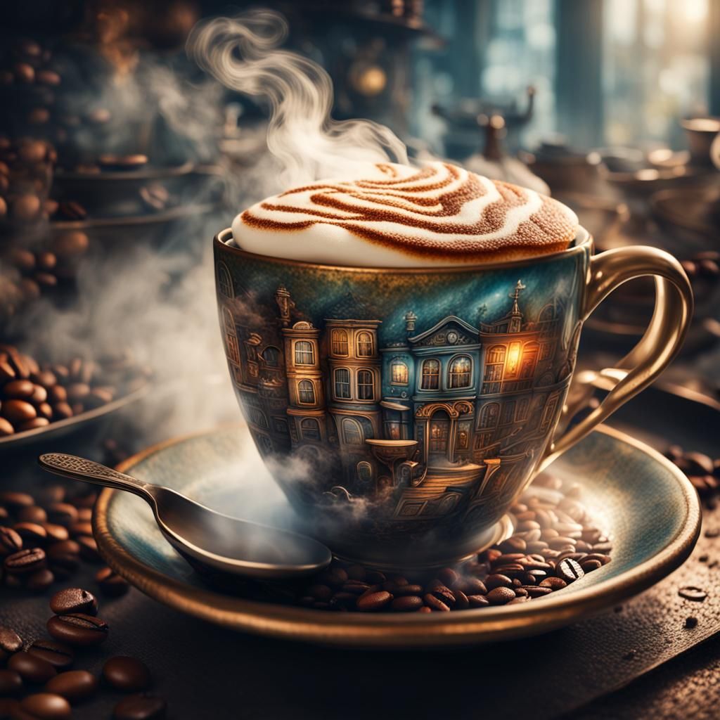 Whimsical Coffee Cup with Steaming Thoughts