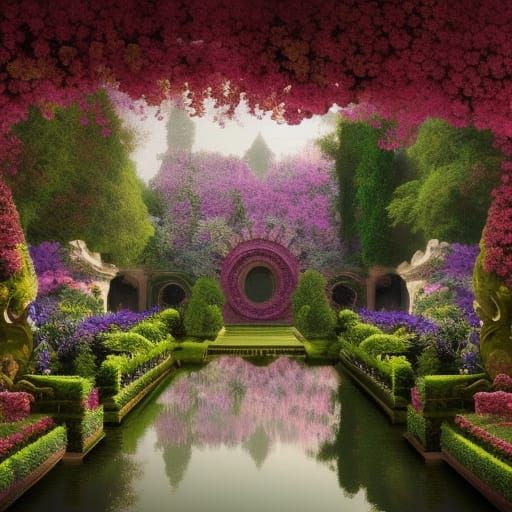 Hyperdetailed Palace Garden with Flowers: Digital Matte Pain...