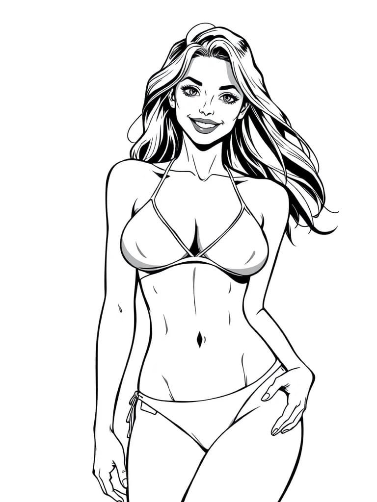 Sleek Bikini Beauty in Dynamic Cartoon Style