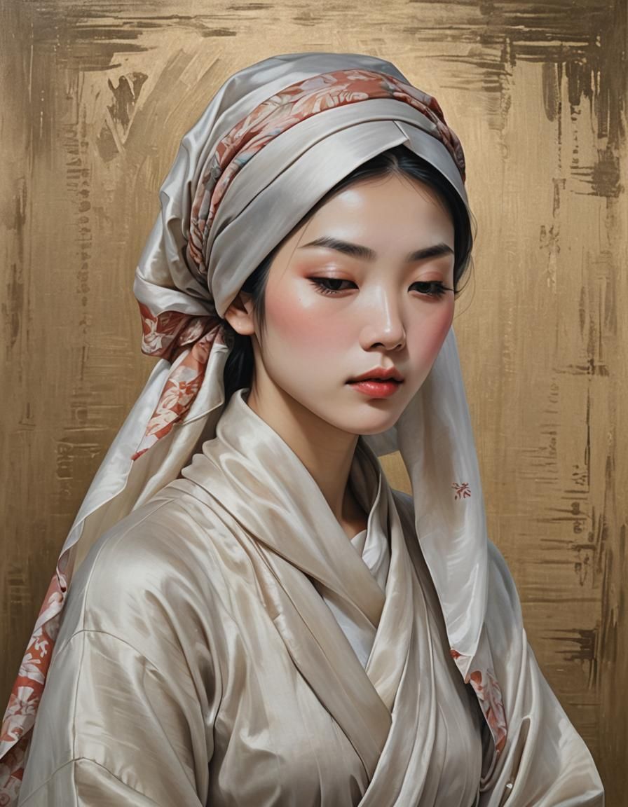 Contemplative Oil Portrait with Abstract Landscape